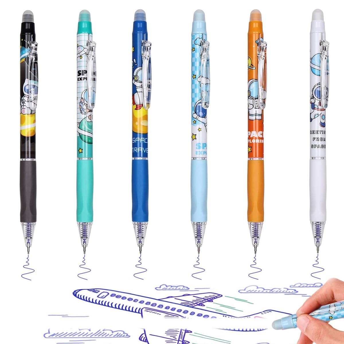 HASTHIP 6Pcs Erasable Pens with Rubber Eraser Cap Earsable Clip Pen 0.5mm Thickness Thermo-sensitive Erasable Pens Child-friendly Rubberized Grip Cartoon Erasable Pens for Writing, Drawing, Sketching HASTHIP 6Pcs Erasable Pens with Rubber Eraser Cap Earsable Clip Pen 0.5mm Thickness Thermo-sensitive Erasable Pens Child-friendly Rubberized Grip Cartoon Erasable Pens for Writing, Drawing, Sketching
